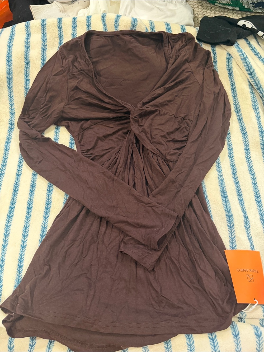 Never worn just wrinkly Long Sleeve Twist-Front Women's shirt- Brown